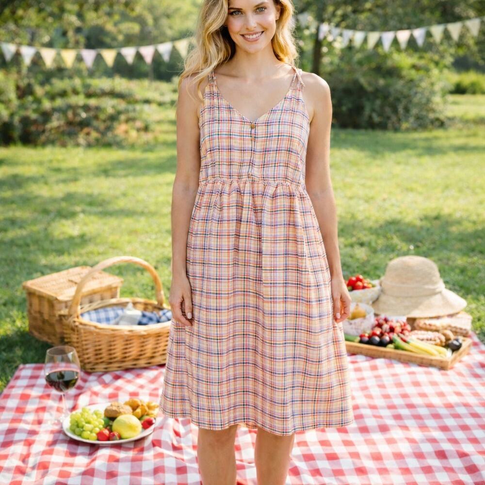 Loft SZ 10 Plaid Strappy Button Midi Dress NWT $120